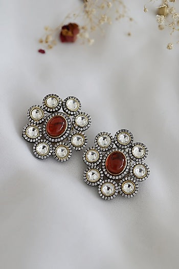 Black Rhodium Finish Polki Stud Earrings