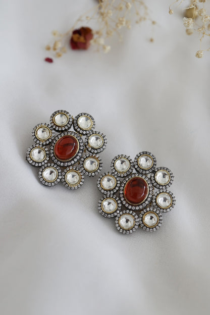 Black Rhodium Finish Polki Stud Earrings