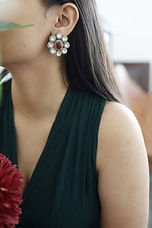 Black Rhodium Finish Polki Stud Earrings