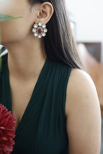 Black Rhodium Finish Polki Stud Earrings