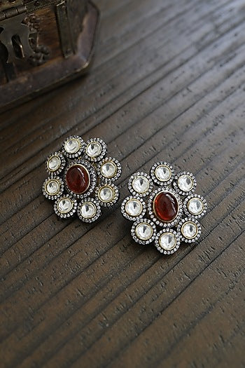 Black Rhodium Finish Polki Stud Earrings