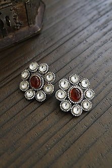Black Rhodium Finish Polki Stud Earrings