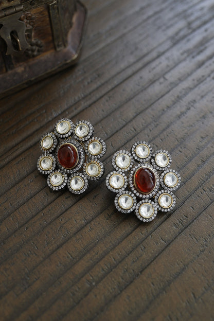 Black Rhodium Finish Polki Stud Earrings