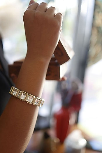 Gold Plated Uncut Polki & Cubic Zirconia Bangles