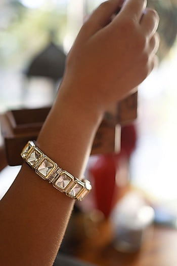 Gold Plated Uncut Polki & Cubic Zirconia Bangles