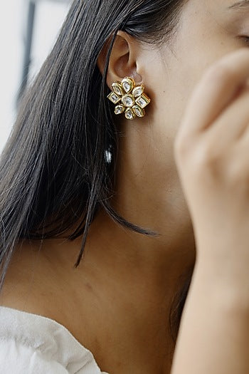Gold Plated Kundan Stud Earrings