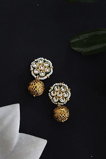 Gold Plated Kundan Polki Stud Earrings