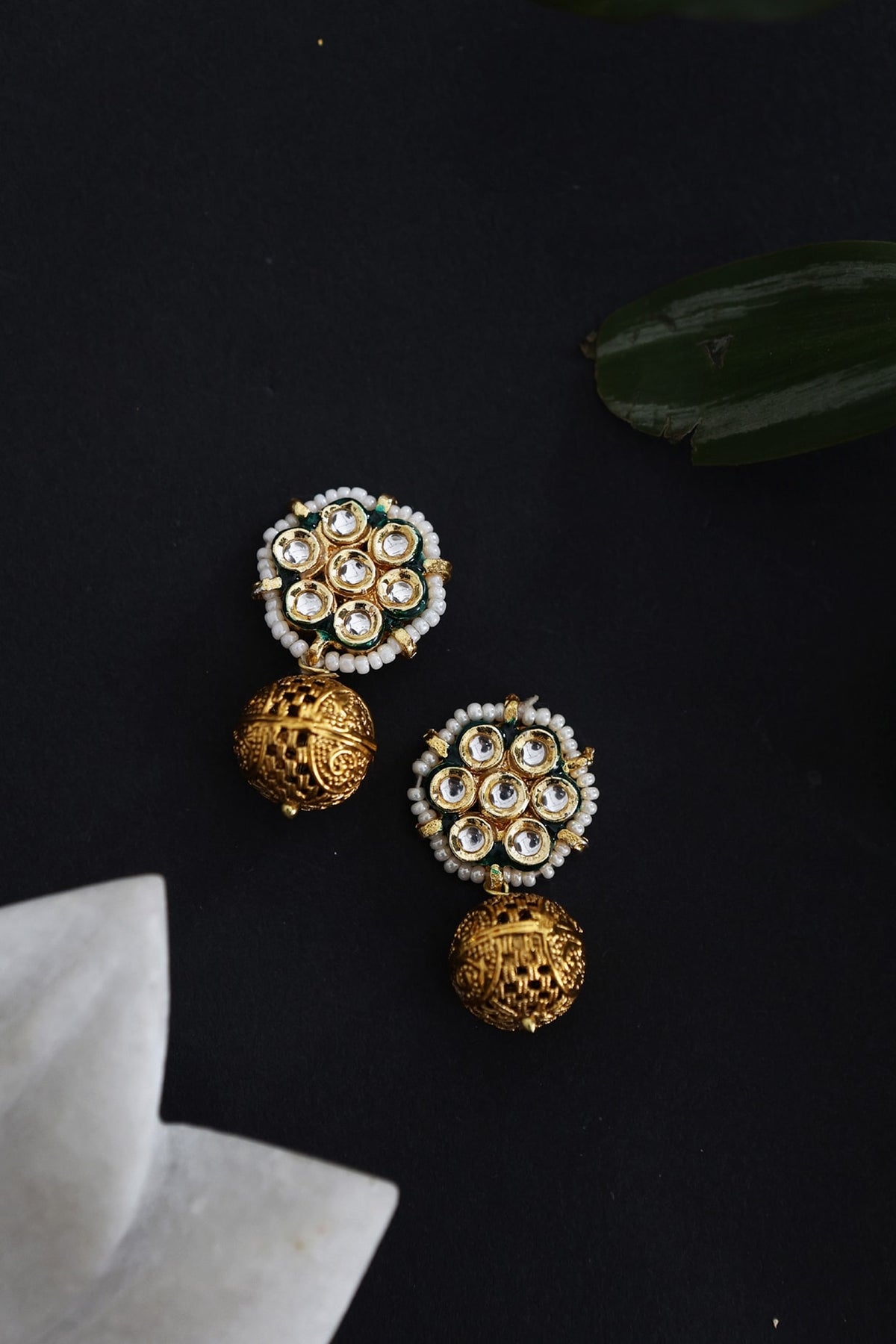 Gold Plated Kundan Polki Stud Earrings