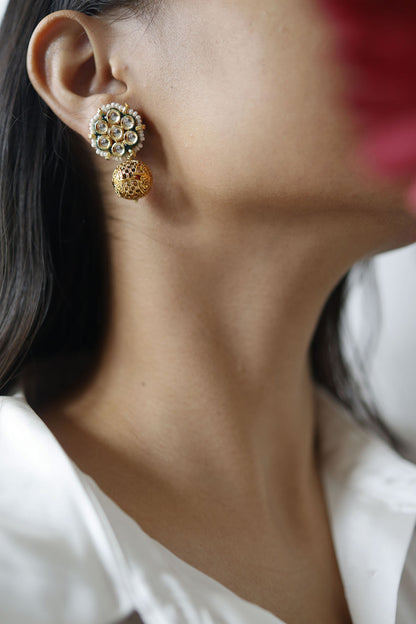 Gold Plated Kundan Polki Stud Earrings