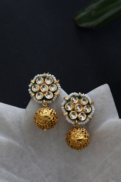 Gold Plated Kundan Polki Stud Earrings