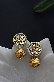 Gold Plated Kundan Polki Stud Earrings