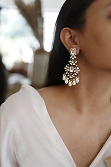 Black Rhodium Finish Polki & Pearl Dangler Earrings