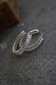 White Rhodium Finish Crystal Hoop Earrings