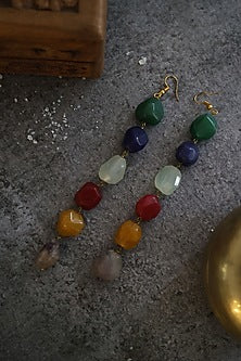 Gold Plated Multi-Colored Natural Stone Earrings