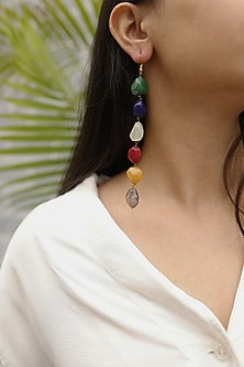 Gold Plated Multi-Colored Natural Stone Earrings
