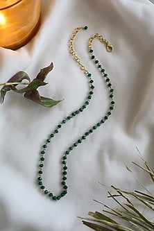 Gold Plated Green Natural Stone & Onyx Necklace