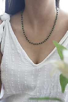 Gold Plated Green Natural Stone & Onyx Necklace