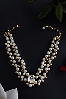 Gold Plated Kundan & Pearl Choker Necklace