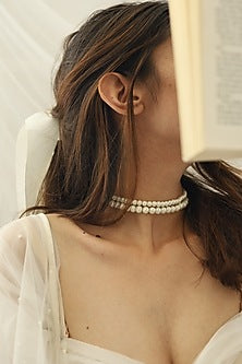 Gold Finish Pearl Choker Necklace