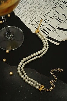 Gold Finish Pearl Choker Necklace