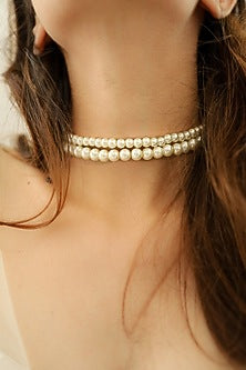 Gold Finish Pearl Choker Necklace