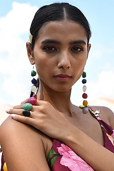 Gold Finish Multi-Colored Natural Stone Dangler Earrings