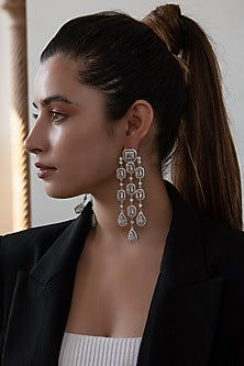 Rhodium Finish Cubic Zirconia & Swarovski Crystal Dangler Earrings