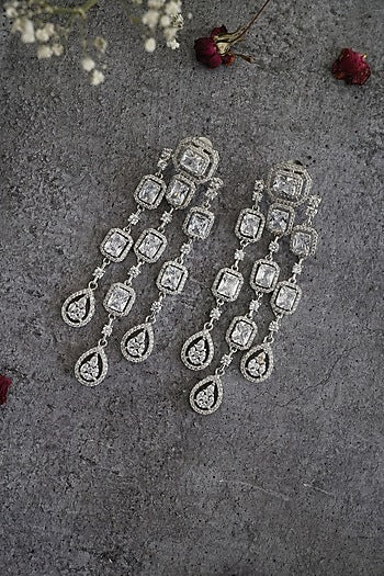 Rhodium Finish Cubic Zirconia & Swarovski Crystal Dangler Earrings