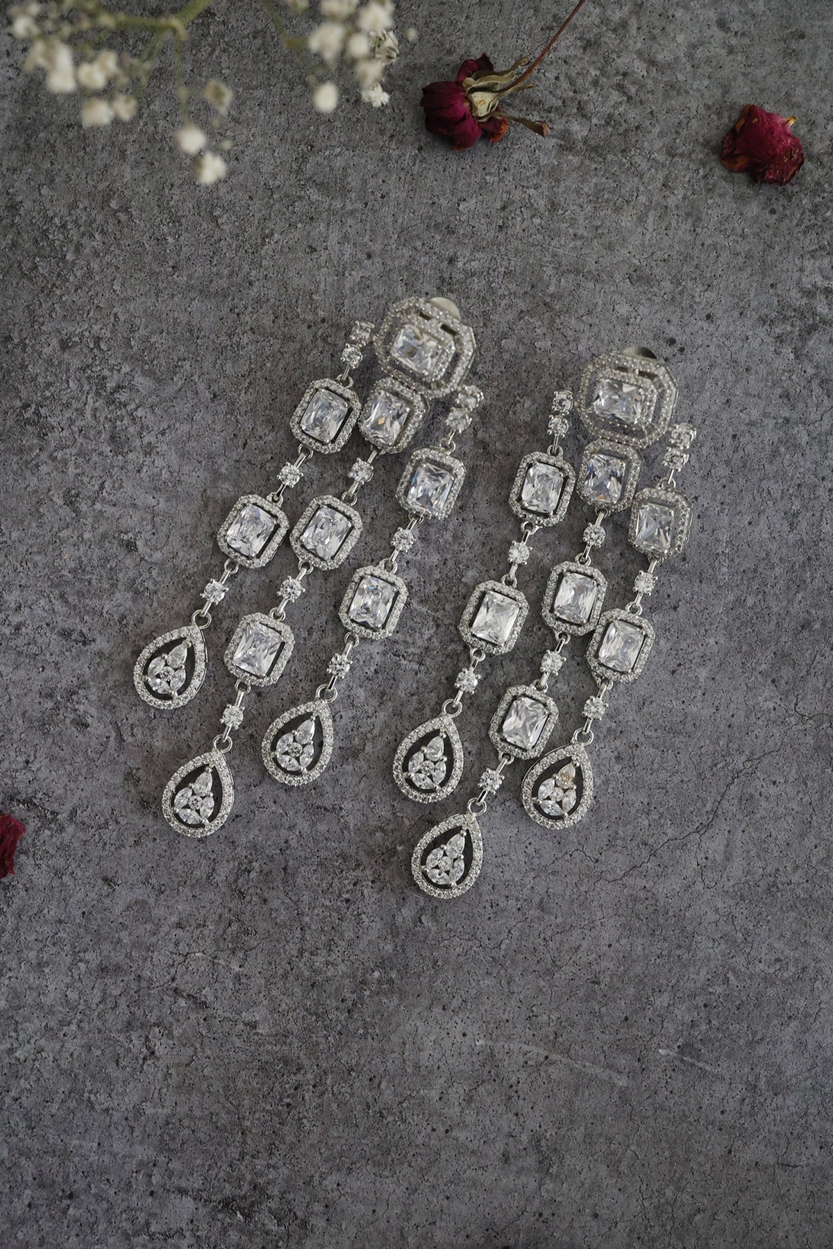 Rhodium Finish Cubic Zirconia & Swarovski Crystal Dangler Earrings