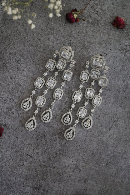 Rhodium Finish Cubic Zirconia & Swarovski Crystal Dangler Earrings