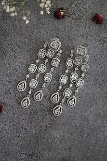 Rhodium Finish Cubic Zirconia & Swarovski Crystal Dangler Earrings