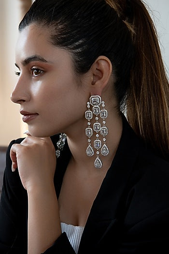 Rhodium Finish Cubic Zirconia & Swarovski Crystal Dangler Earrings