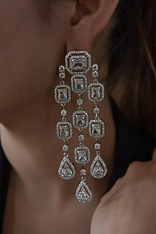 Rhodium Finish Cubic Zirconia & Swarovski Crystal Dangler Earrings