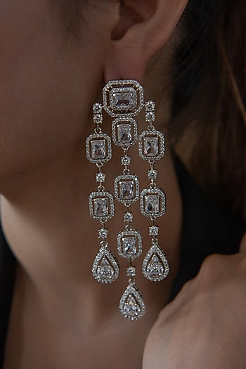 Rhodium Finish Cubic Zirconia & Swarovski Crystal Dangler Earrings