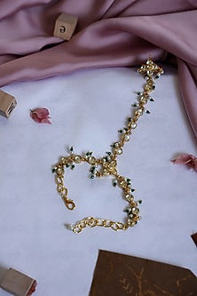 Gold Finish Kundan Polki & Pearls Kundan Polki Hathphool