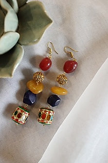 Gold Finish Kundan Polki & Navratna Stone Dangler Earrings