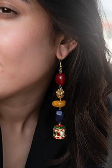 Gold Finish Kundan Polki & Navratna Stone Dangler Earrings