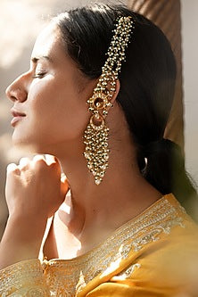 Gold Finish Cubic Zirconia & Pearl Dangler Earrings