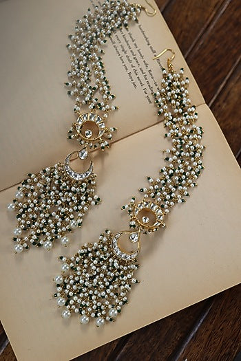 Gold Finish Cubic Zirconia & Pearl Dangler Earrings