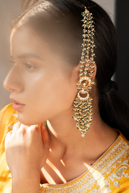 Gold Finish Cubic Zirconia & Pearl Dangler Earrings