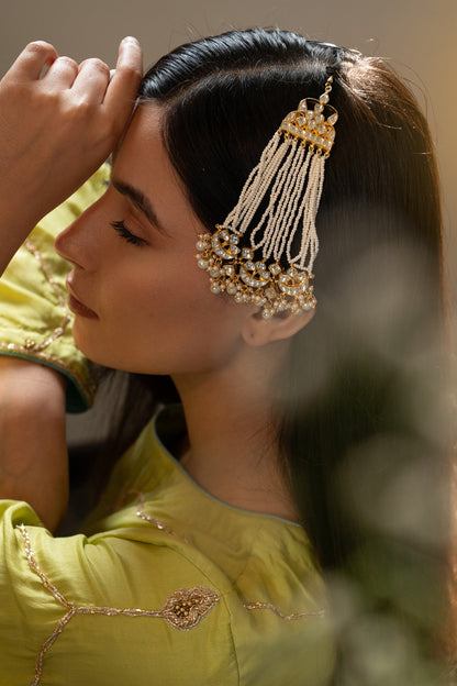 Gold Finish Kundan Polki & Pearl Passa