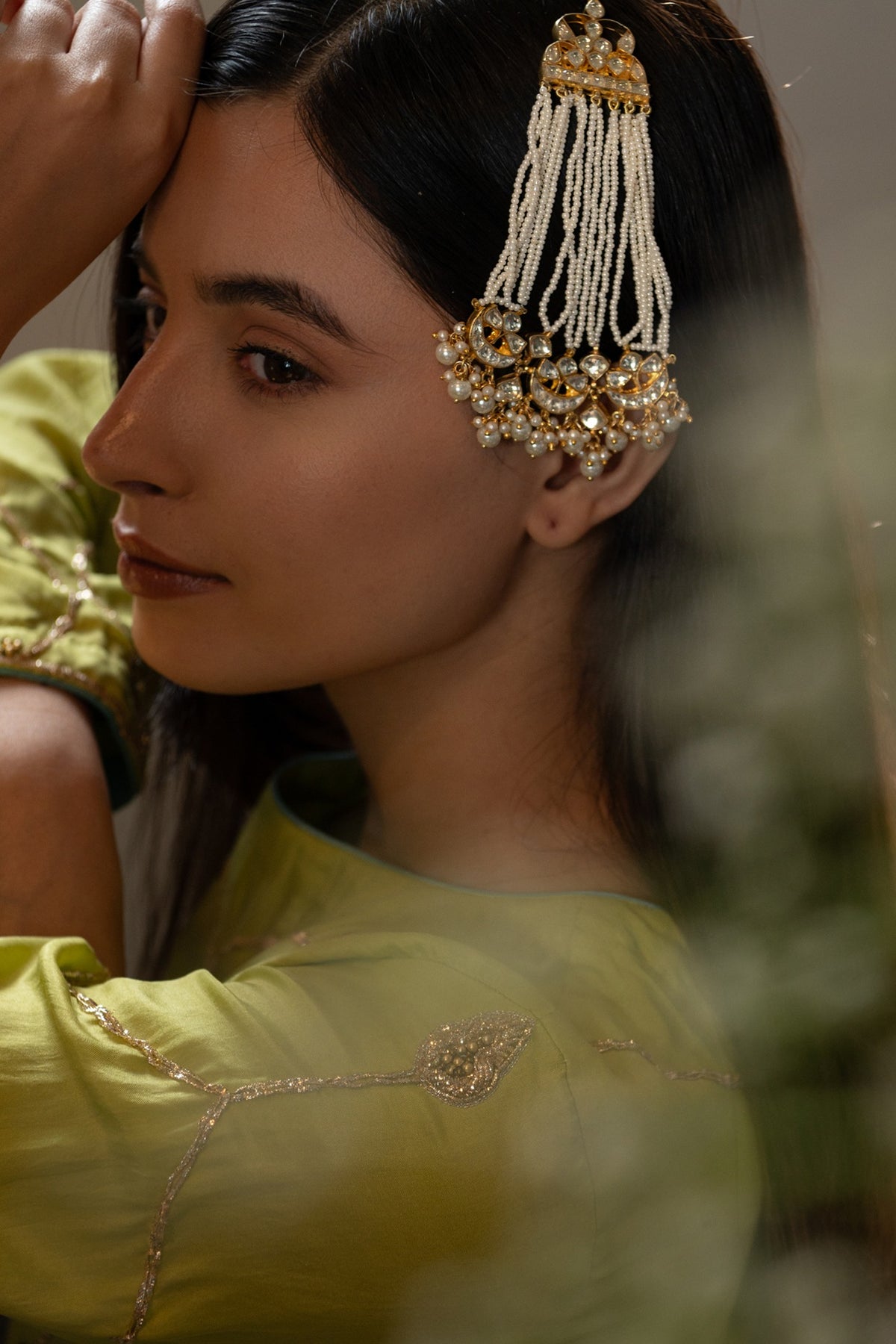 Gold Finish Kundan Polki & Pearl Passa
