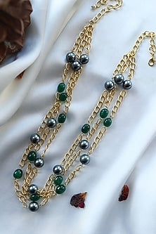 Gold Finish Grey Pearl Necklace