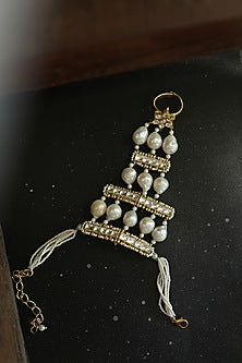 Gold Finish Kundan Polki & Pearl Hathphool