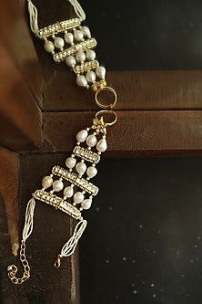 Gold Finish Kundan Polki & Pearl Hathphool