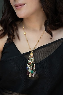 Gold Finish Multi-Colored Onyx & Natural Stone Necklace