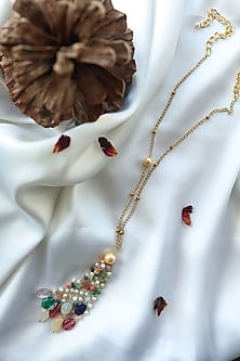 Gold Finish Multi-Colored Onyx & Natural Stone Necklace