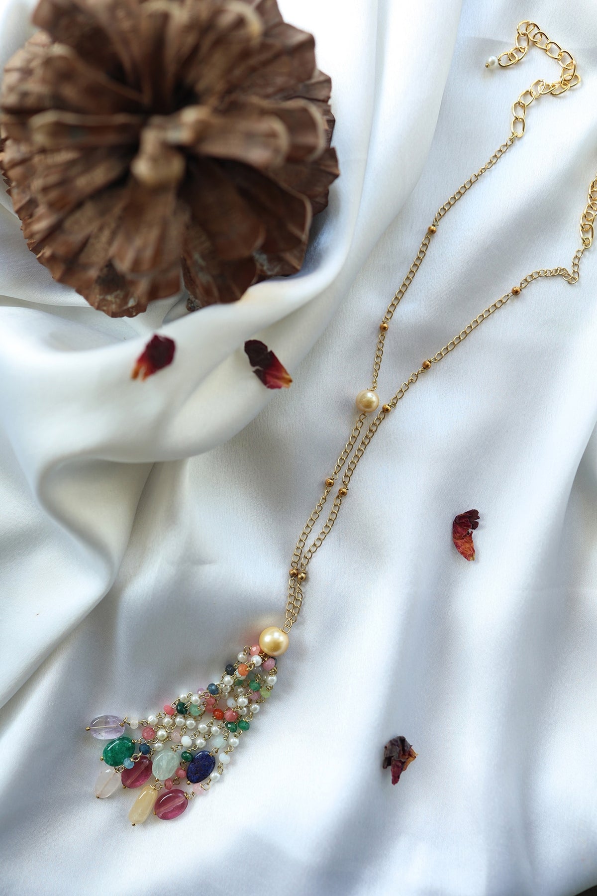 Gold Finish Multi-Colored Onyx & Natural Stone Necklace