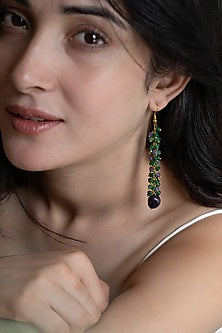 Gold Finish Onyx & Natural Stone Dangler Earrings