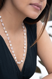 Gold Finish Pearl & Pink Stone Necklace